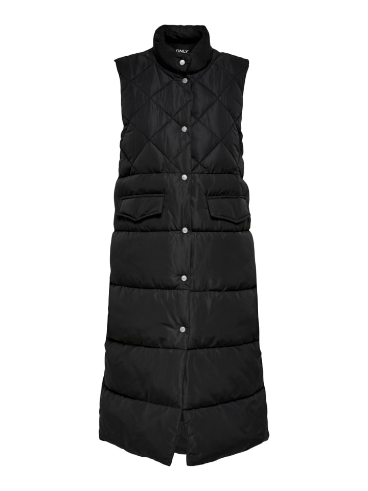 Lange Steppweste Winterjacke ohne Ärmel in Schwarz
