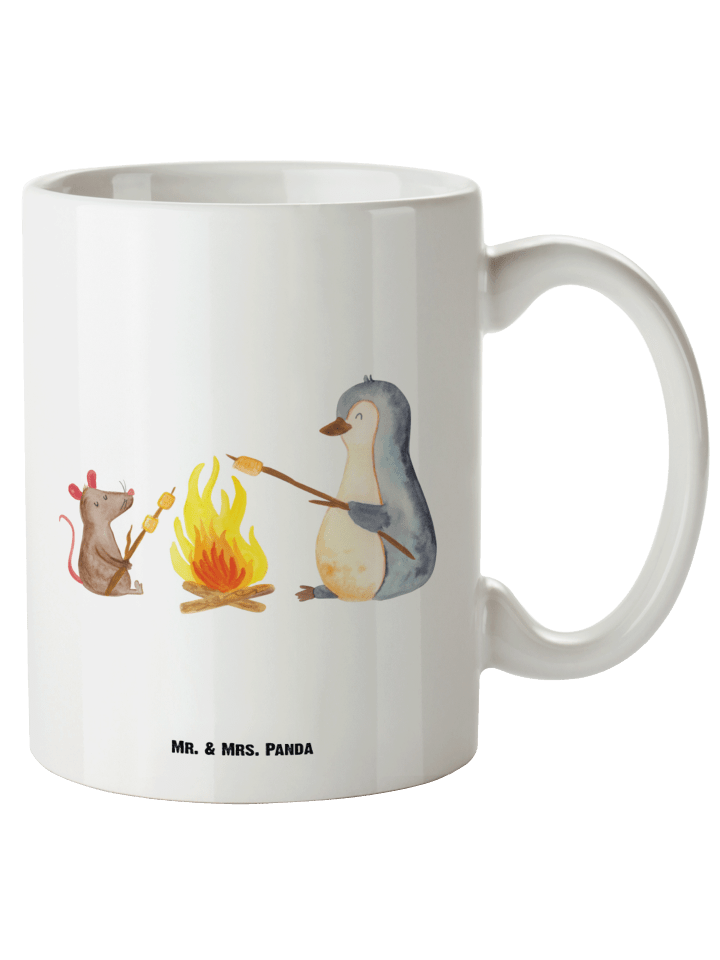 Kaffeetasse Pinguin Lagerfeuer ohne Spruch in Weiß
