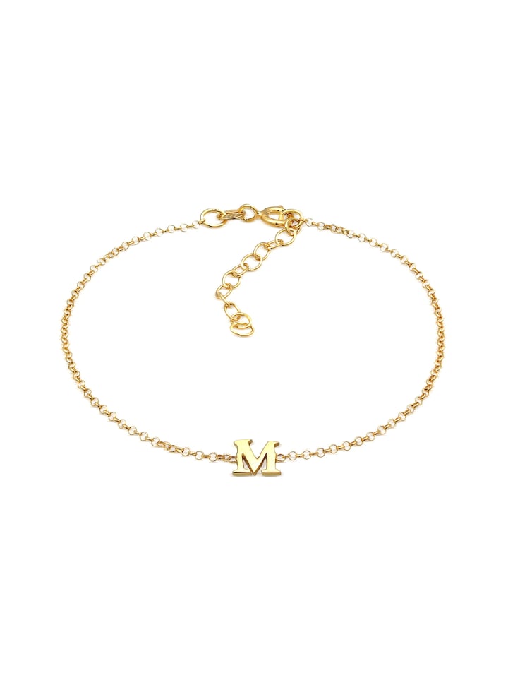 Armband 925 Sterling Silber Buchstabe, Buchstabe - M in Gold