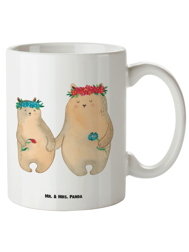 Weiße Tasse Bären mit Blumenkranz ohne Spruch in Weiß