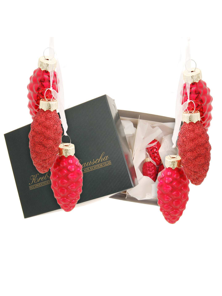 6er-Set: Baumschmuck-Glasornament in Rot