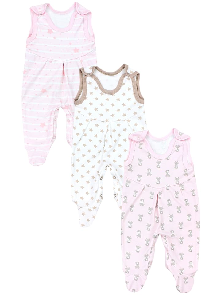 Baby Mädchen Strampler mit Fuß 3er Pack in rosa Modell 1