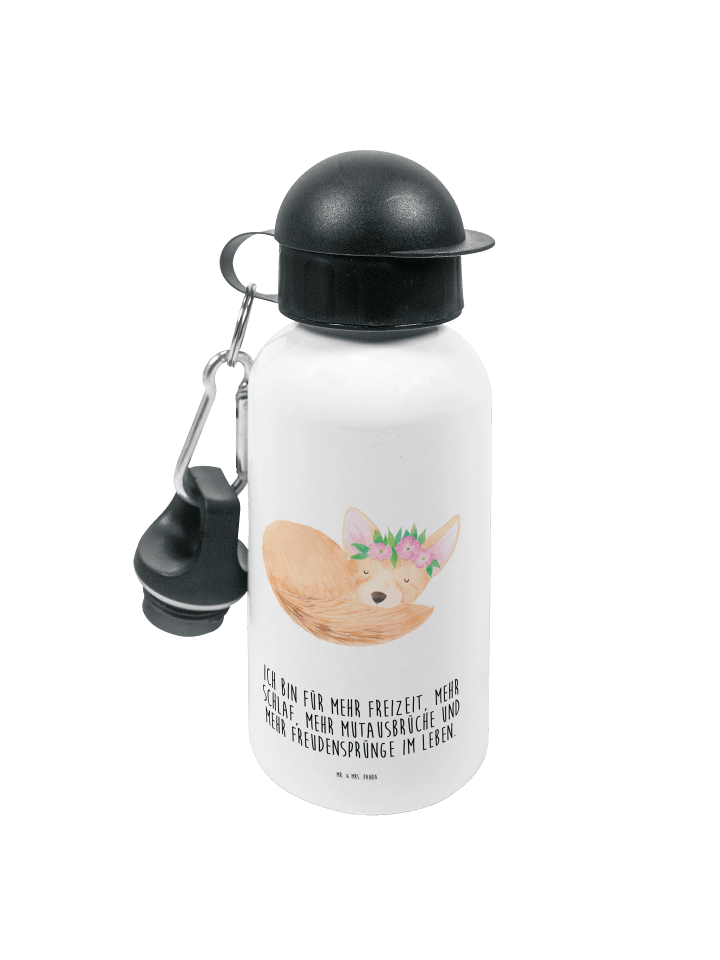 Trinkflasche Wüstenfuchs Blumen mit Spruch in Weiß