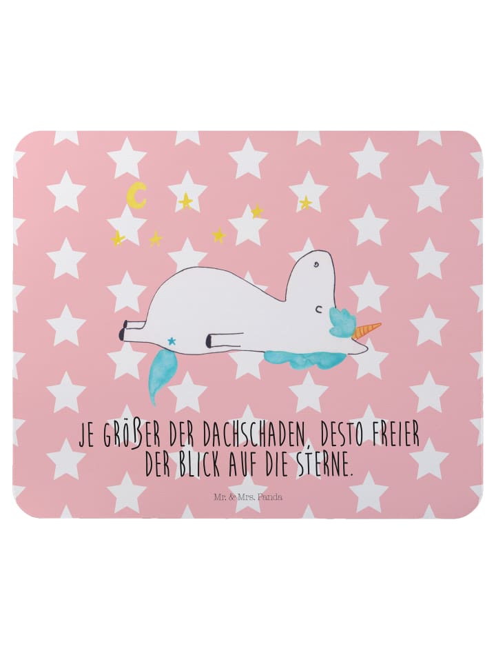Mouse-Pad Einhorn Sternenhimmel mit Spruch in Rot Pastell