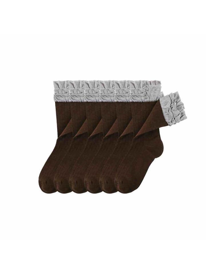 6er-Pack Seidene Spitzen-Bambusbaumwoll-Socken in Braun