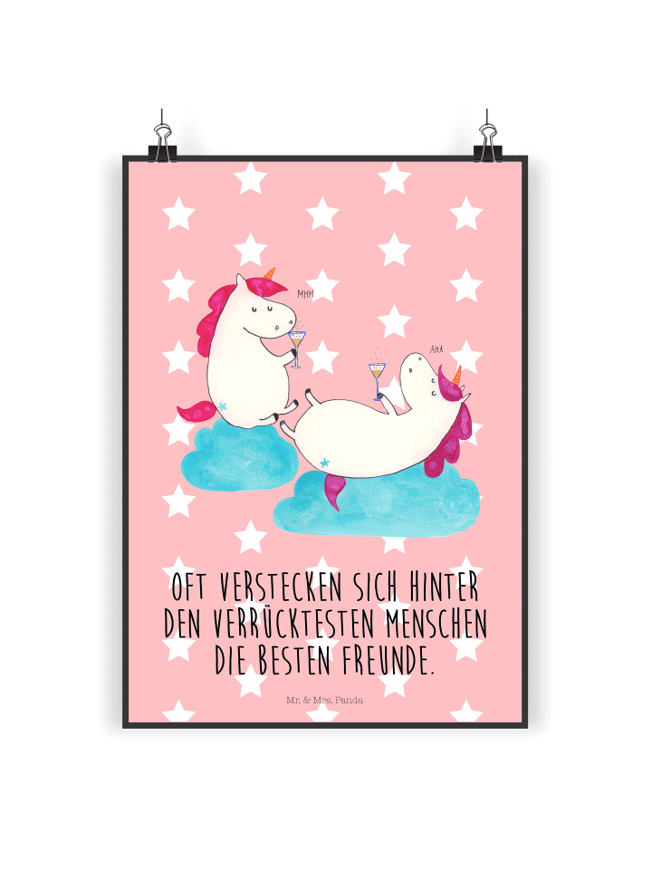 Poster Einhorn Sekt mit Spruch in Rot Pastell