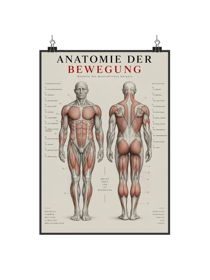 Poster Muskulatur minimalistisch Design mit Spruch in Weiß