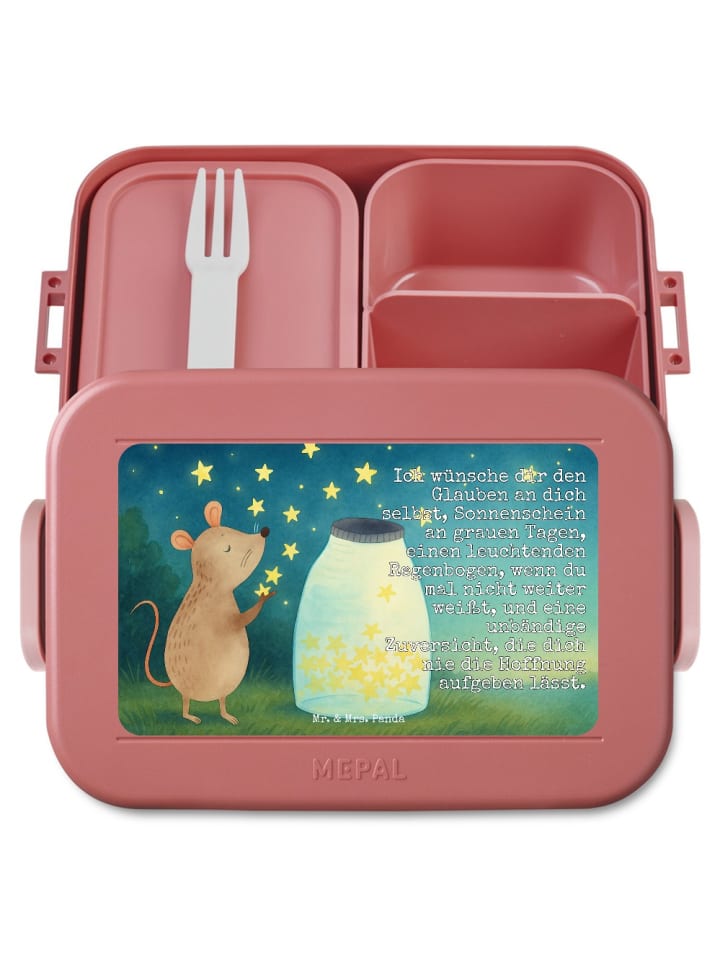 Bentobox Maus Sterne Design mit Spruch in Rot Pastell
