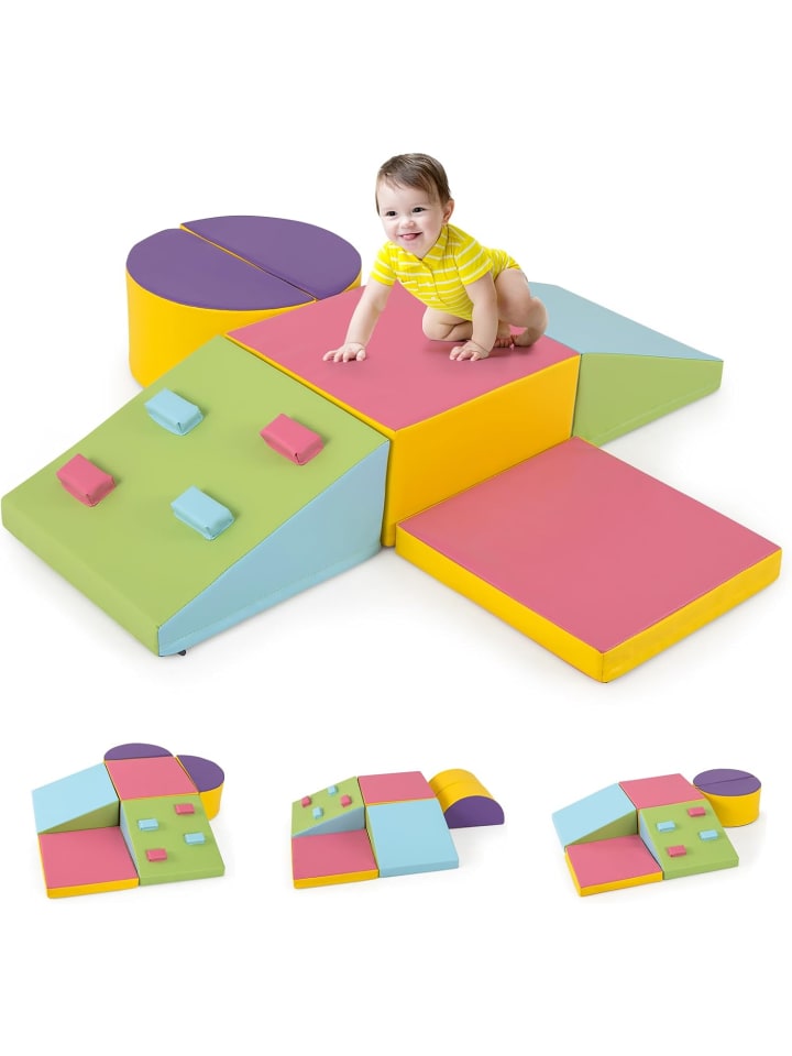 6 tlg. Softbausteine Kinder mit Kletterfelsen in Bunt