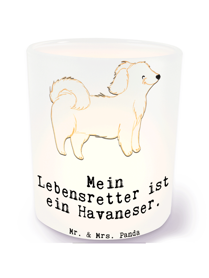Glas Windlicht Havaneser Lebensretter mit Spruch in Transparent