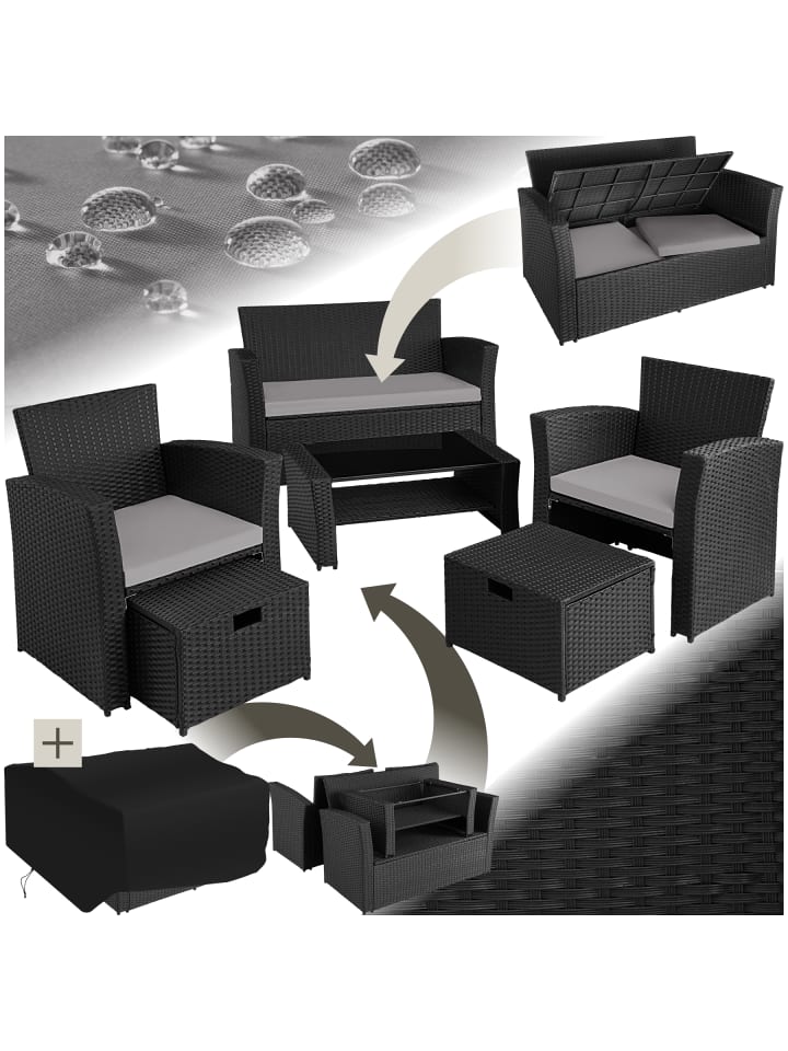 Rattan Gartenlounge für 4 bis 6 Personen, mit Sicherheitsglasplatte