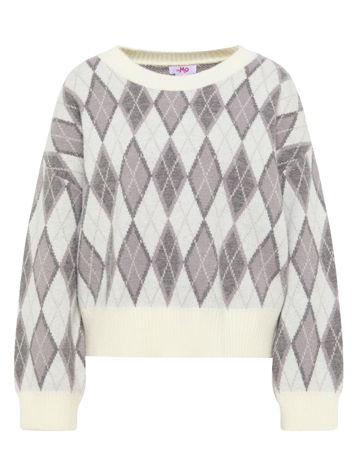 Damen Strickpullover in Wollweiss Mehrfarbig