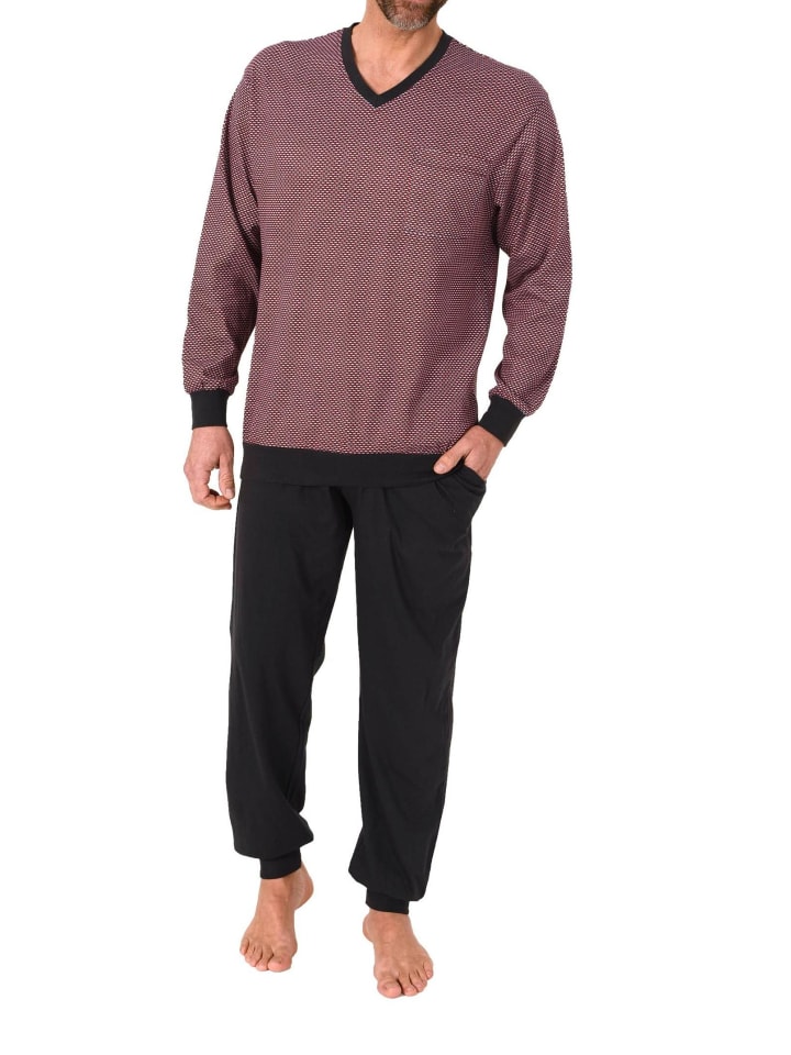 Langarm Schlafanzug Pyjama Bündchen print 125 101 90 518 in rot1