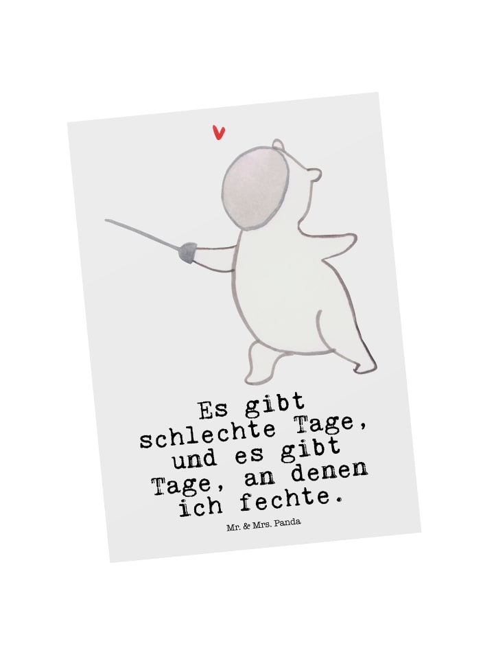 Grußkarte Panda Fechten mit Spruch in Weiß