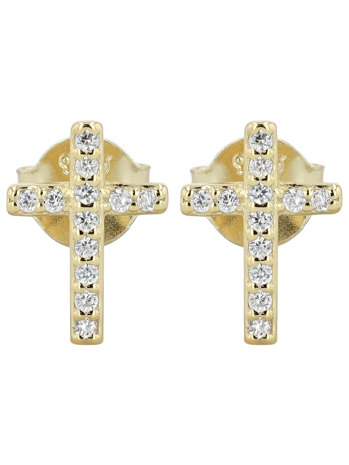 Damen Ohrringe – Ohrstecker aus 925 Silber mit Zirkonia in gold