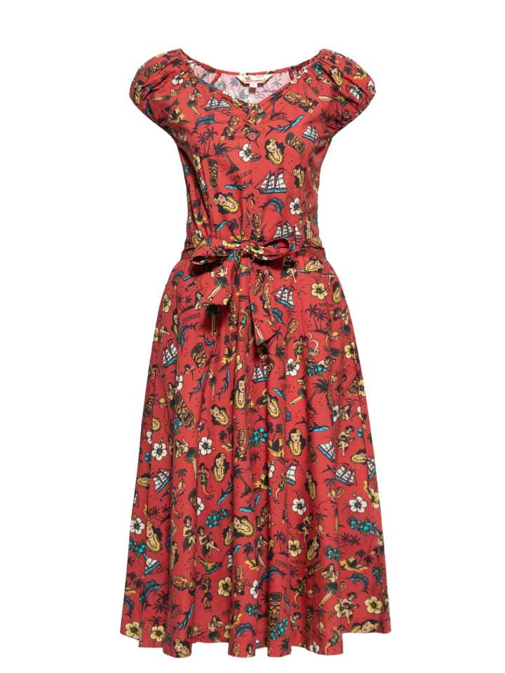 Queen Kerosin Swing Kleid Hawaii in rot