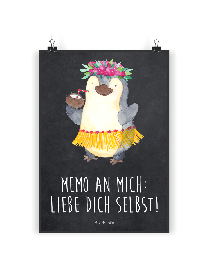 Poster Pinguin Kokosnuss mit Spruch in Kreidetafel
