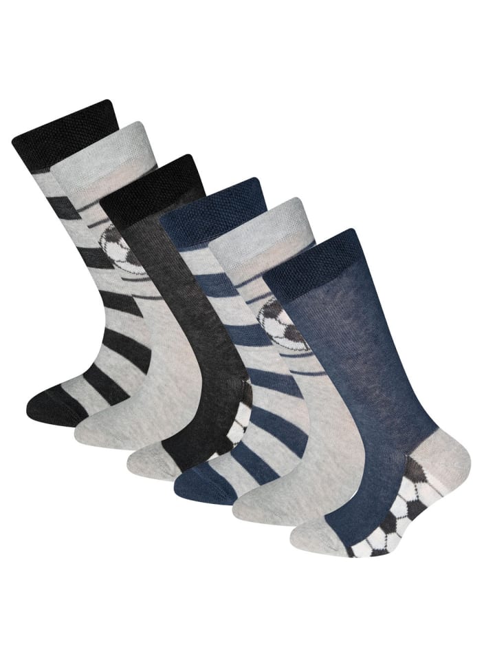 6er-Set Socken 6er Pack Fußball in grau-blau