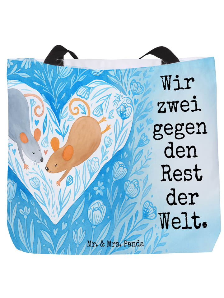 Tote Bag Mäuse Herz Design mit Spruch in Weiß