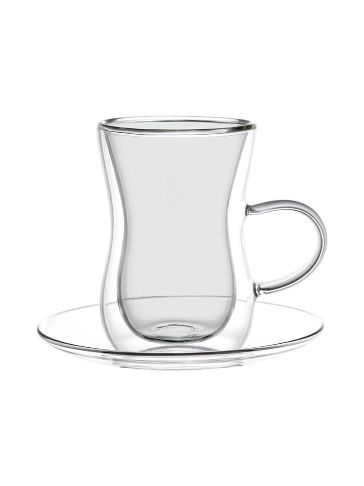 4 tlg. Teegläser-Set 150ml Doppelwandige Gläser mit Henkel in Anthrazit