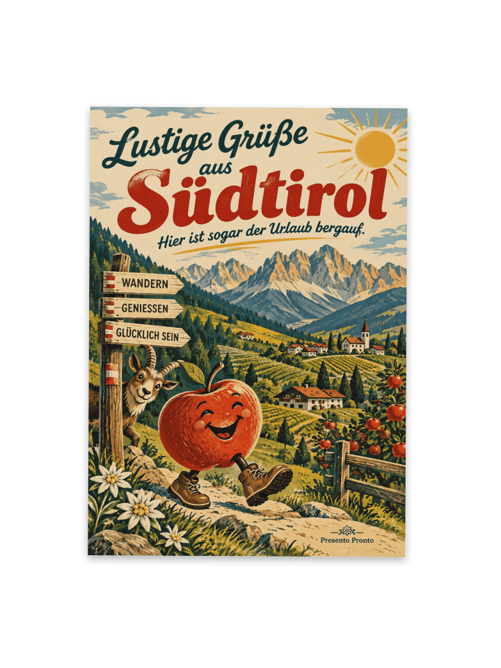 Grußkarte Berge nostalgisch Design mit Spruch in Weiß