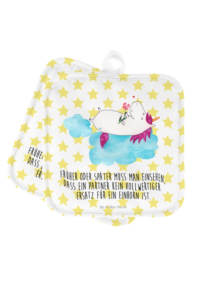 Topflappen Einhorn Verliebt mit Spruch in Weiß