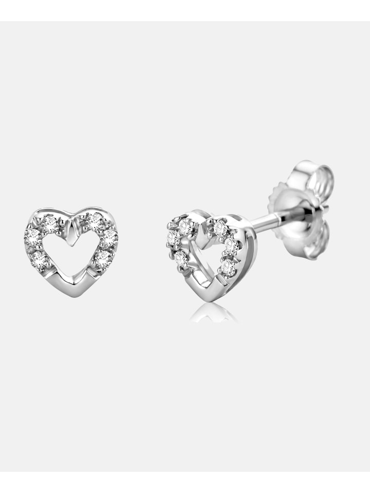 Ohrringe aus 375 Weißgold mit Diamant Herz-Design