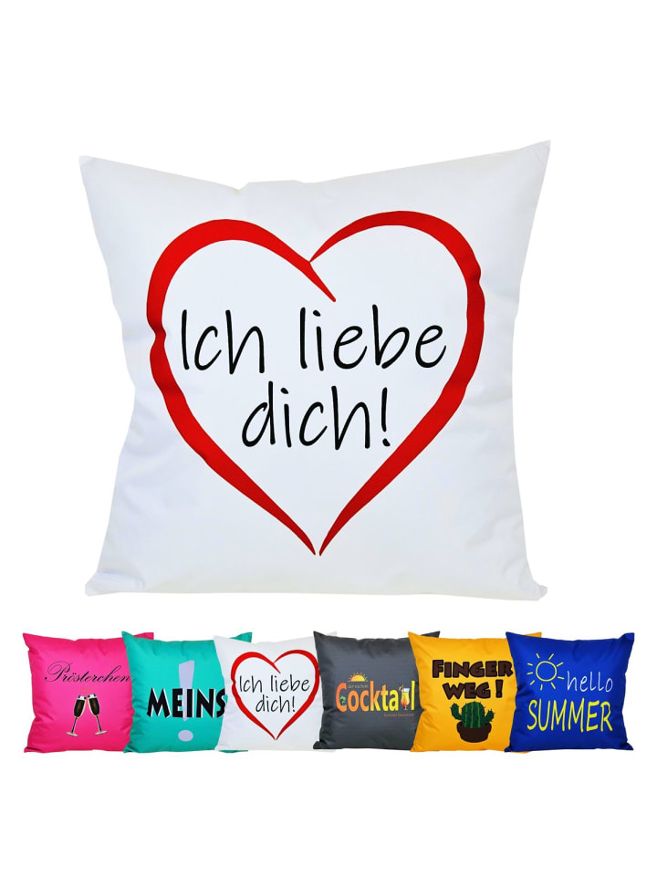 Outdoor Dekokissen Motiv 50x50cm Ich liebe dich in Weiß/Rot
