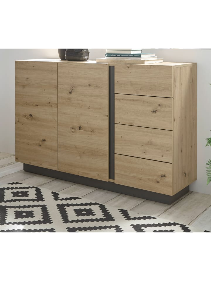 Sideboard Eiche Artisan, Graphit grau 138 cm, Kommode mit Schubladen