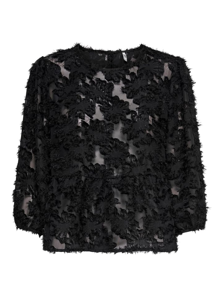 Elegante 3/4 ASrm Bluse Mesh Blumen Shirt JDYKING in Schwarz