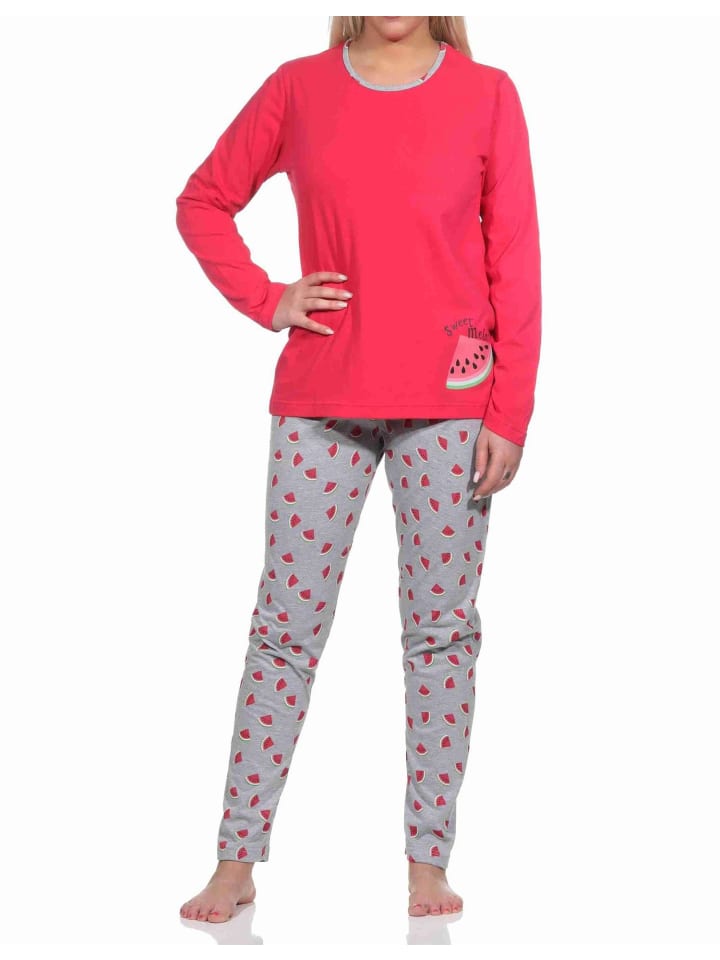 Schlafanzug lang Melone Pyjamahose allover - 77375 in pink