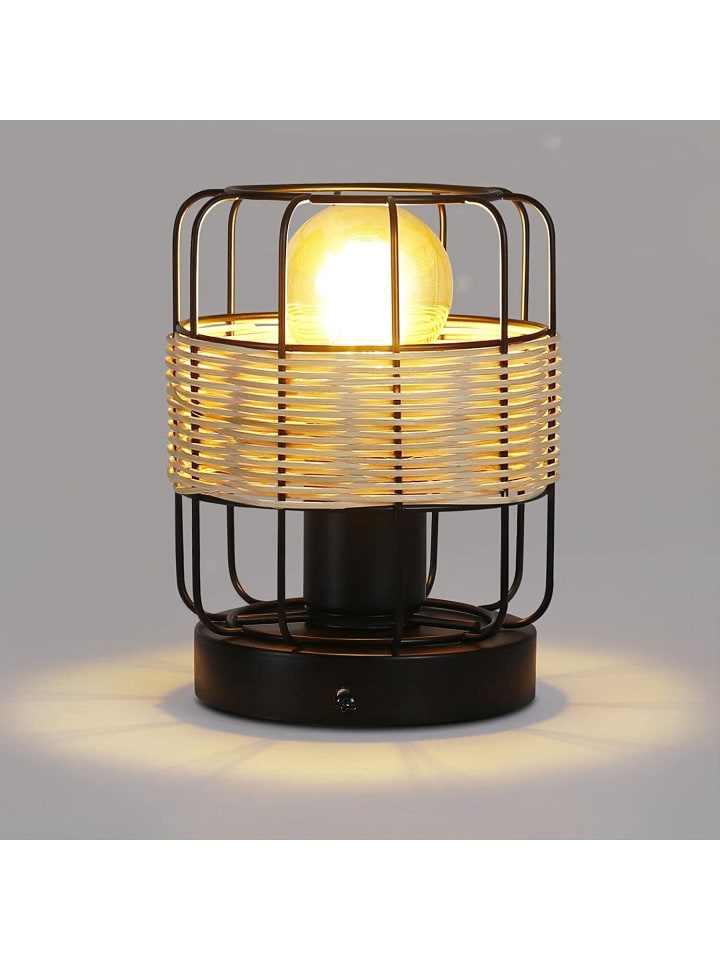 Tischleuchte 1-flammige E27 in schwarz Rattan drehbare Lampenschirm H 18.5cm