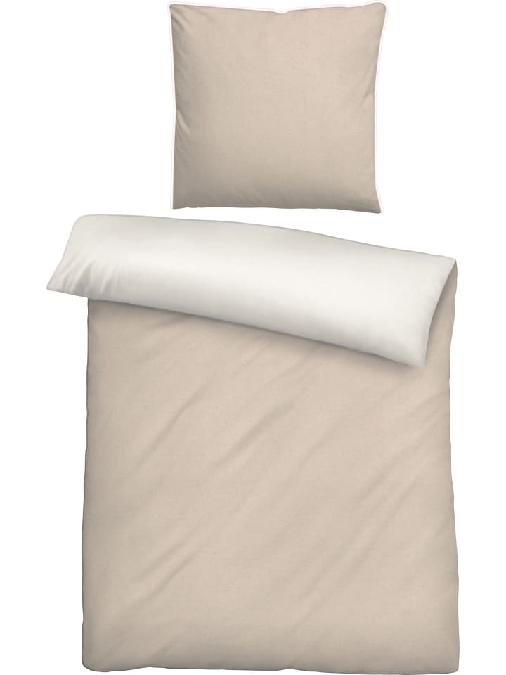 buntgewebt, Melange-Flanell Wendebettwäsche in beige
