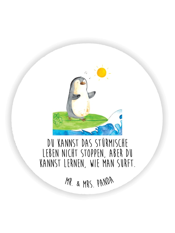 Magnet Pinguin Surfer mit Spruch in Weiß