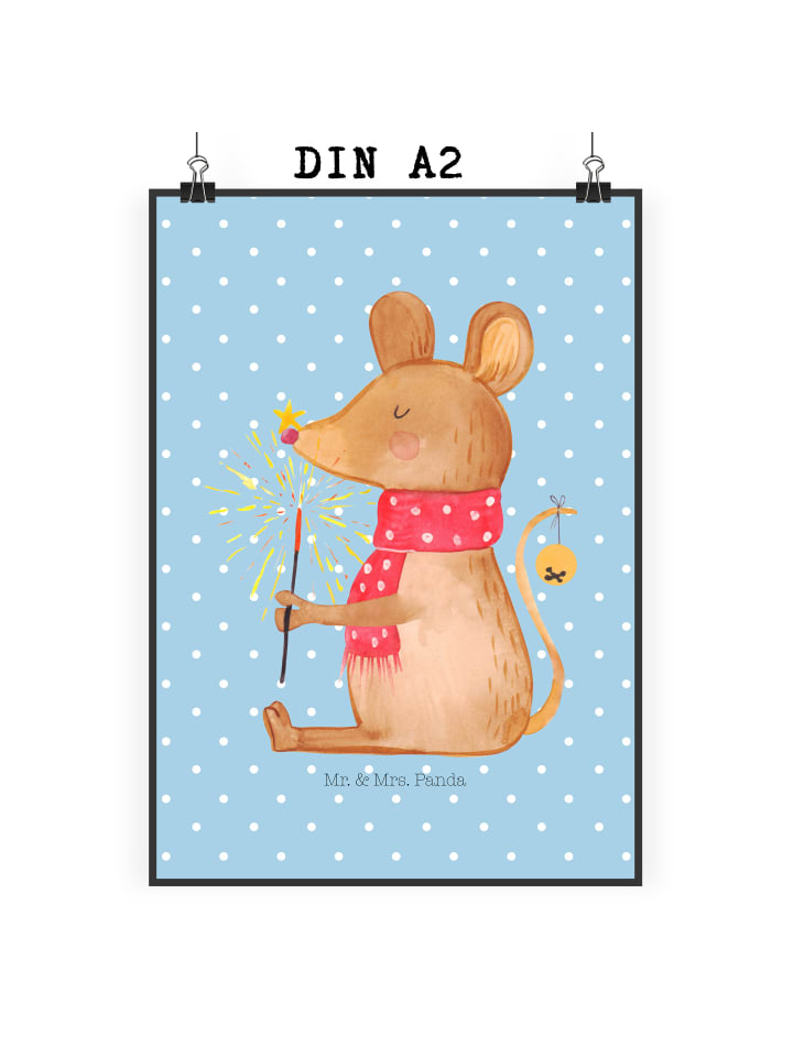 Print Maus Weihnachten ohne Spruch in Blau Pastell