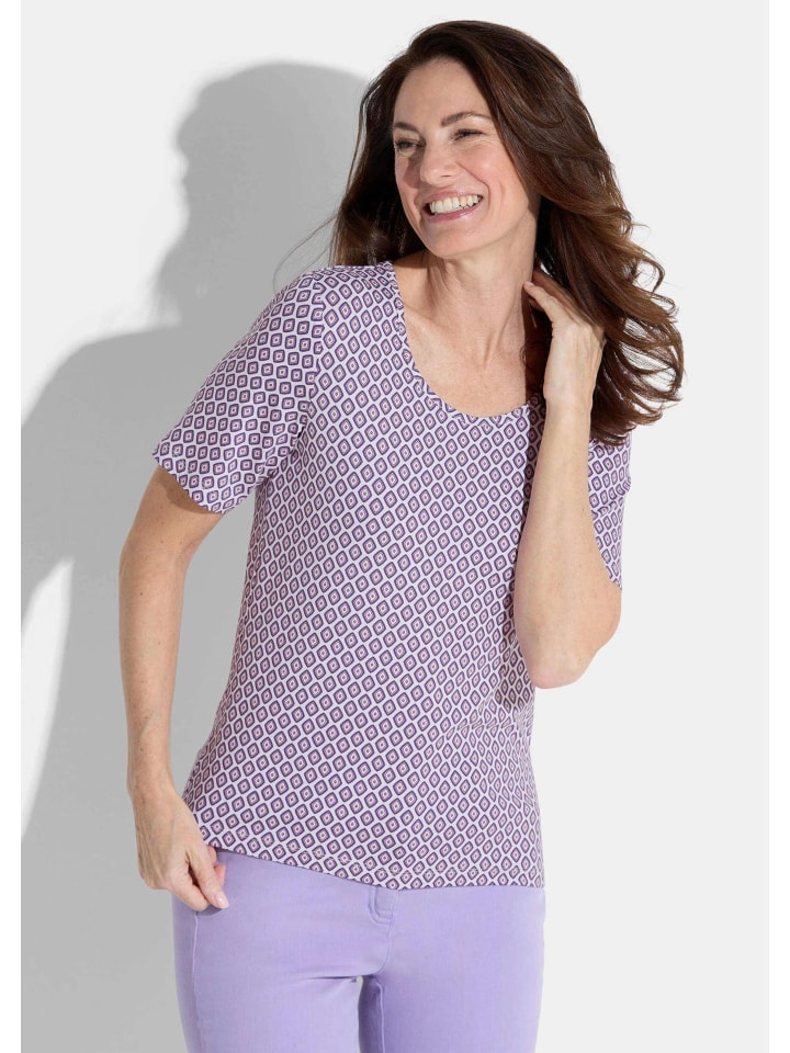 Shirt in weiß / lila / gemustert