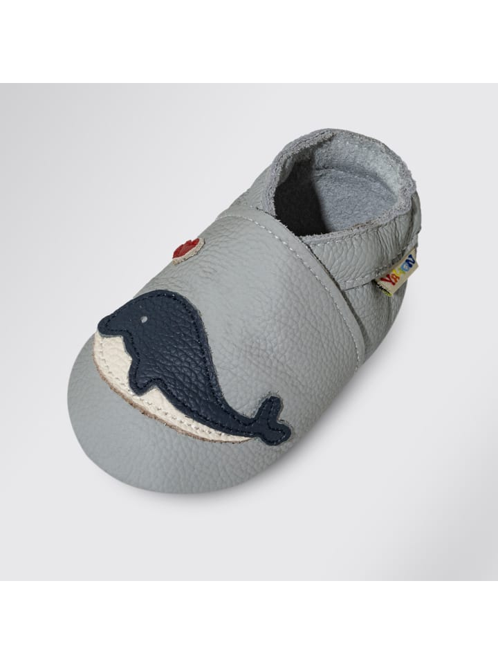 Lauflernschuhe Baby Leder Krabbelschuhe Wal Hellgrau