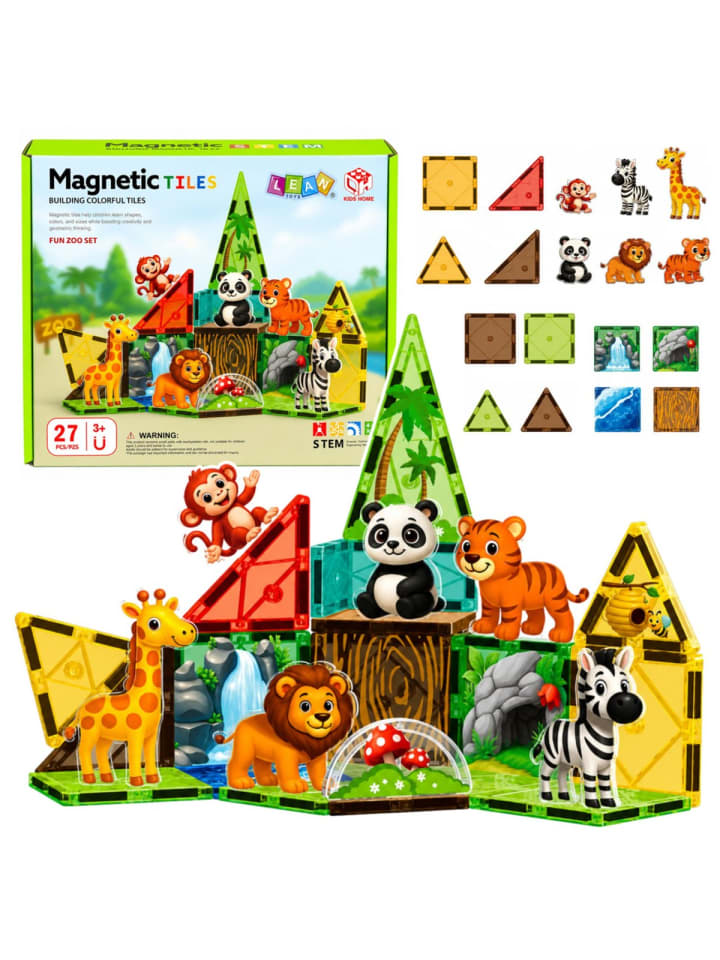 Lean Toys Magnetische Bausteine Wildtiere Dschungel Zoo 27 Teile