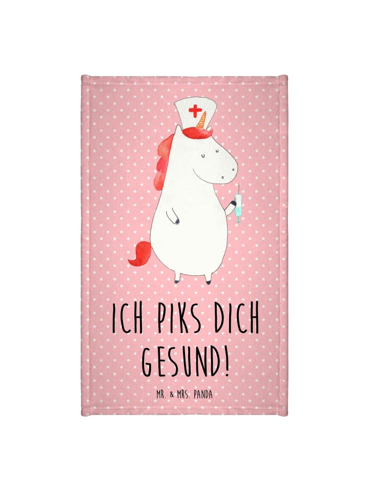 Gästehandtuch Einhorn Krankenschwester mit Spruch in Rot Pastell