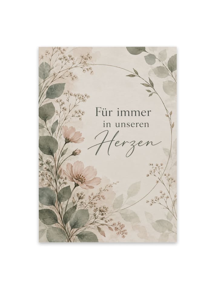 Trauerkarte Blumen tröstlich Design mit Spruch in Weiß