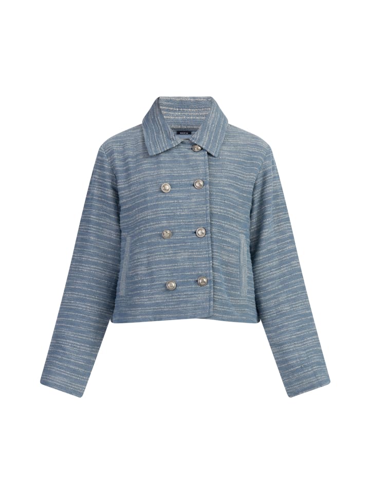Damen Kurze Carbanjacke in Blau Wollweiss Streifen