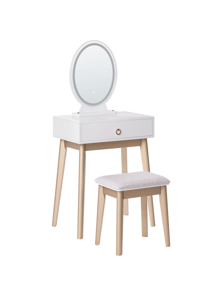 2-tlg Schminktisch ROSEY in Weiß/Gold/Beige