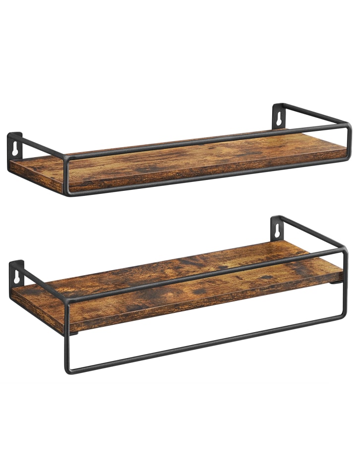 2er-Set: Wandregal Barnet-old in Braun-Schwarz - (B)40 x (H)9.5 x (T)15.5 cm