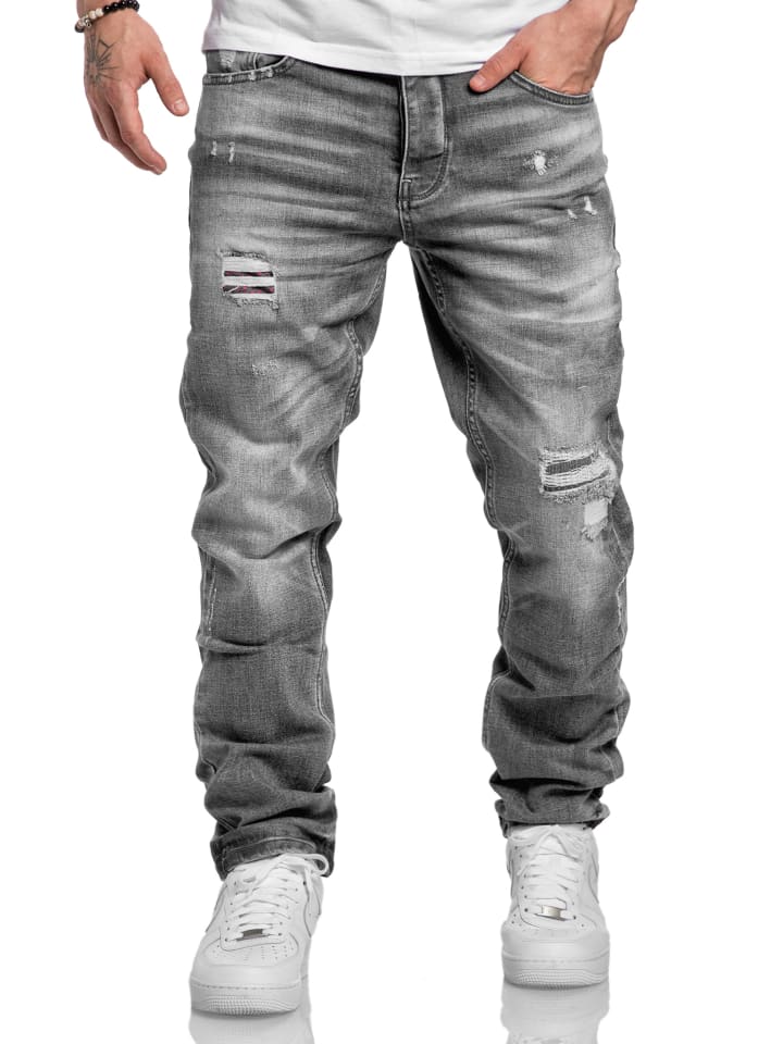Regular Fit Destroyed Jeans KANSAS in Grau (Patches)