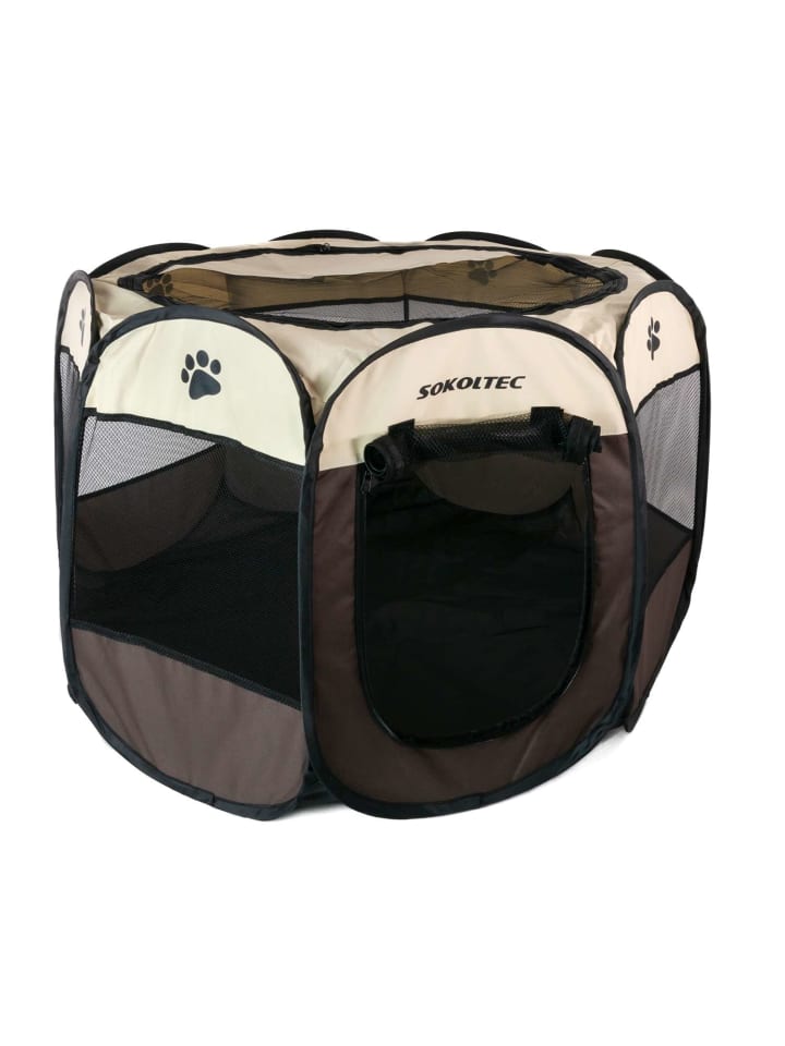 Laufstall für Haustiere 77 x 58 cm in Braun mit Pfoten