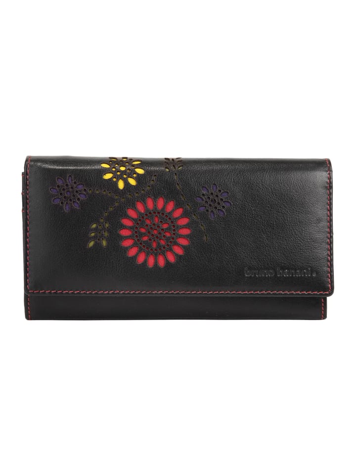 Geldbörse Flowerpower echt Leder in schwarz