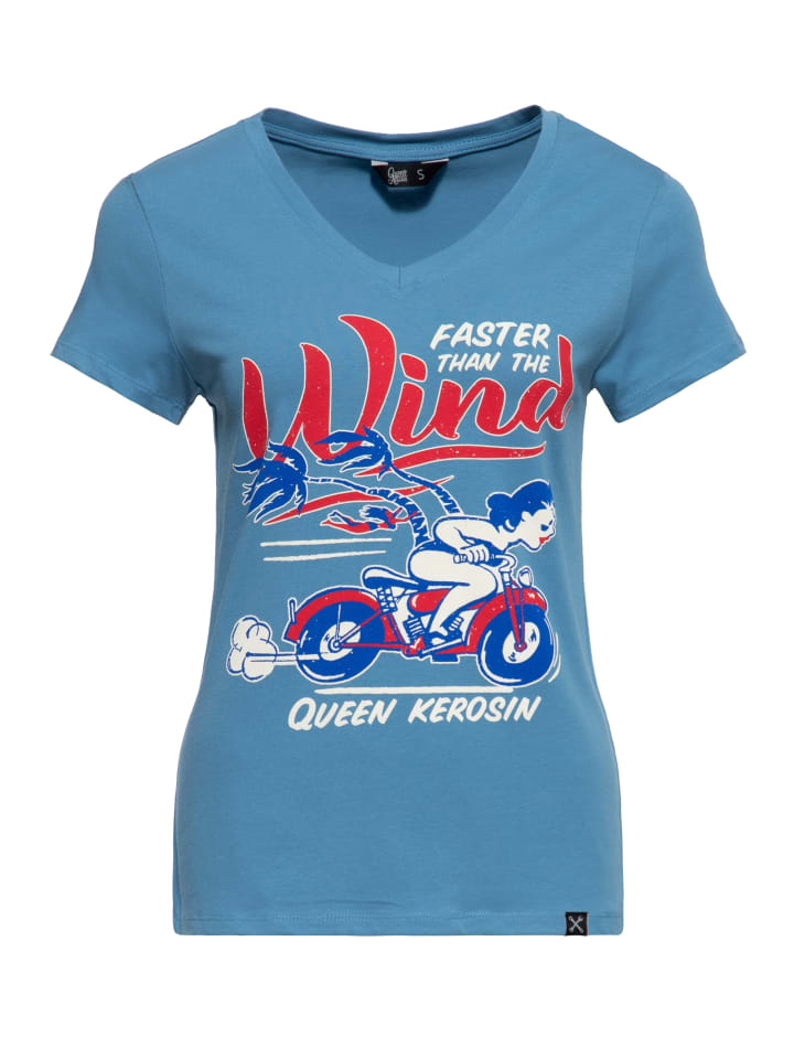 Queen Kerosin T-Shirt Faster Than The Wind in himmelblau
