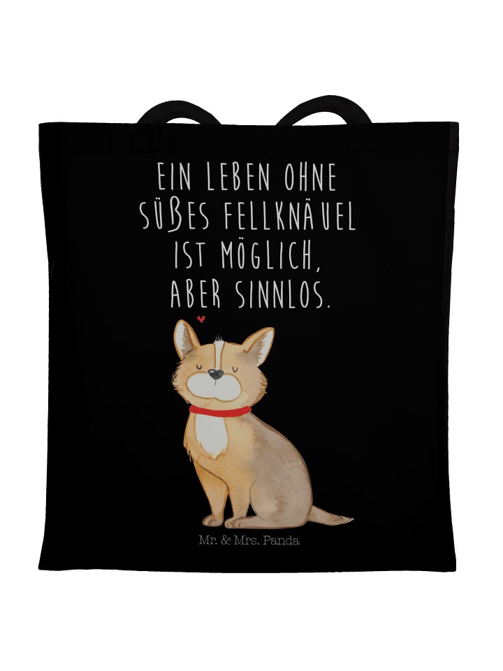 Tragetasche Hund Glück mit Spruch in Schwarz