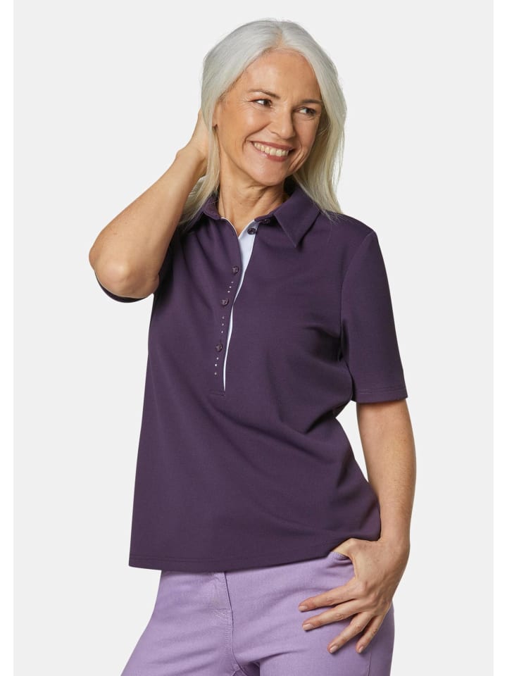 Kurzgröße: Pikee-Poloshirt in dunkle pflaume