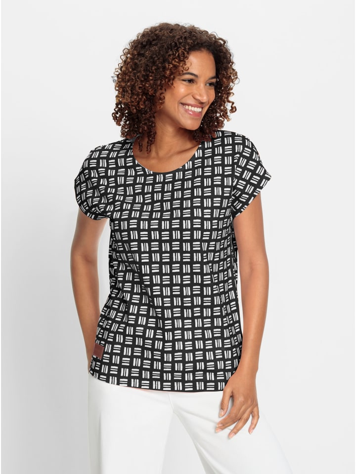 Print-Shirt in schwarz-ecru-bedruckt
